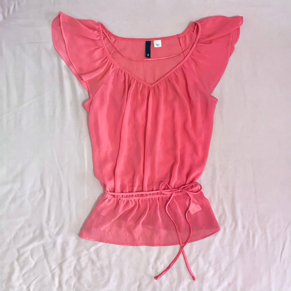 H&M V-Neck Ruffle Sleeve Top - 2, Hot Pink